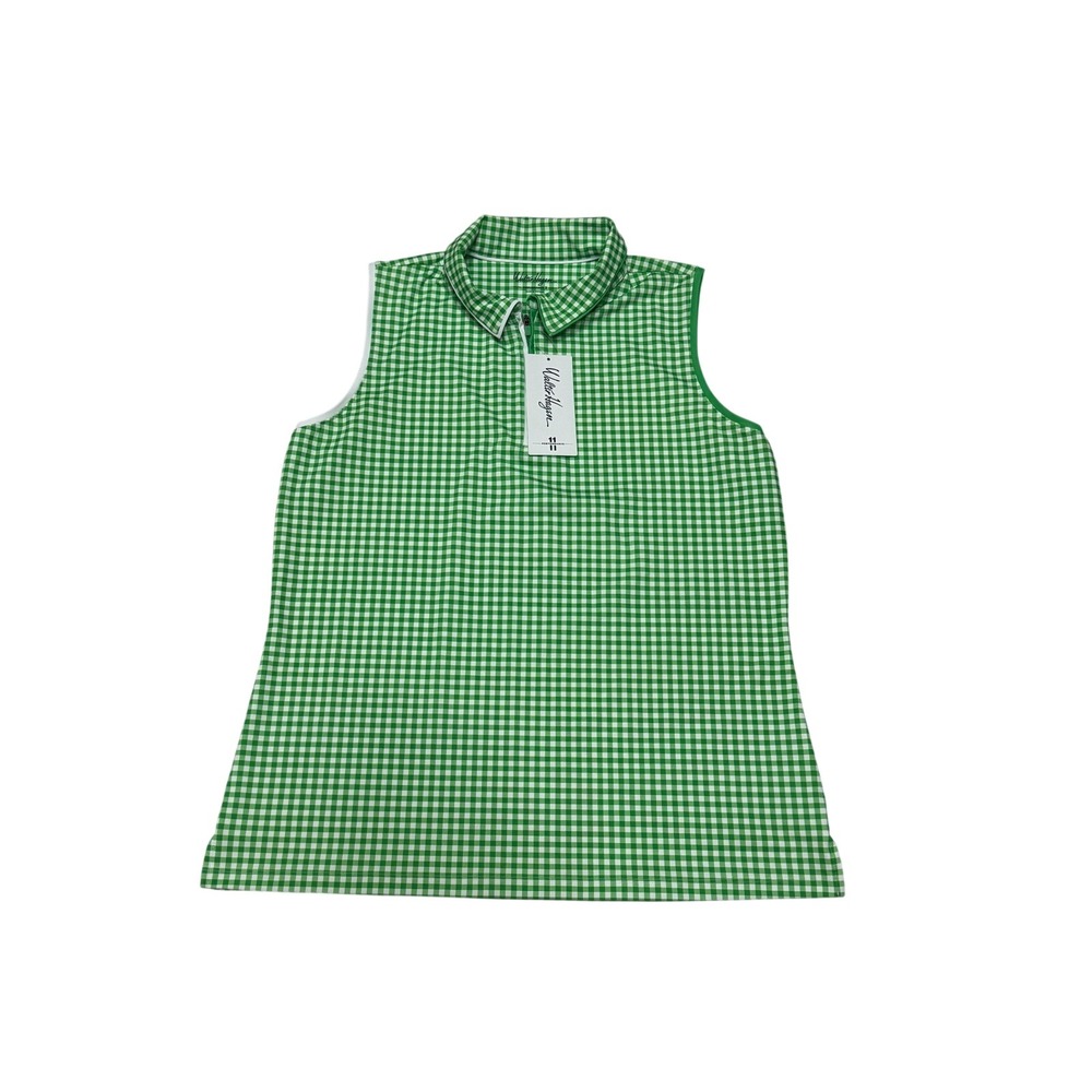 Walter Hagen Performance Sleeveless Golf Polo Shirt Green Gingham Check Large